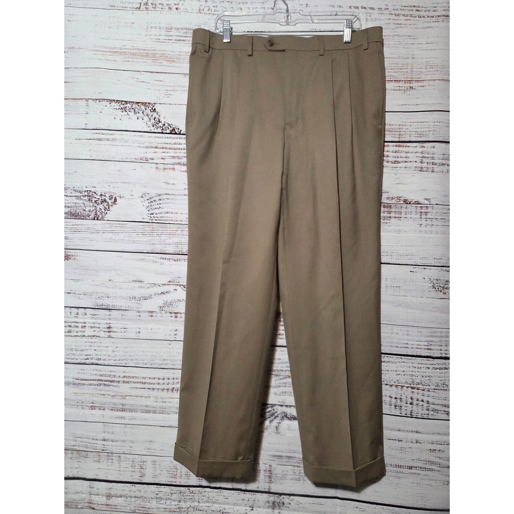 Lauren Ralph Lauren Mens 36x30 Tan 100% Wool Pleated Cuffed Dress Pants Trousers